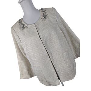 JOAN RIVERS! STUNNING BEJEWELED CREAM, WHITE, A BIT OF SILVER METALLIC BLAZER! L